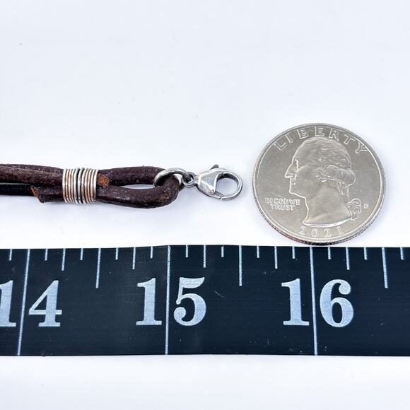 Vintage Sterling Silver Leather Cord Composite Turquoise Pendant Necklace 15.5" - Picture 7 of 7